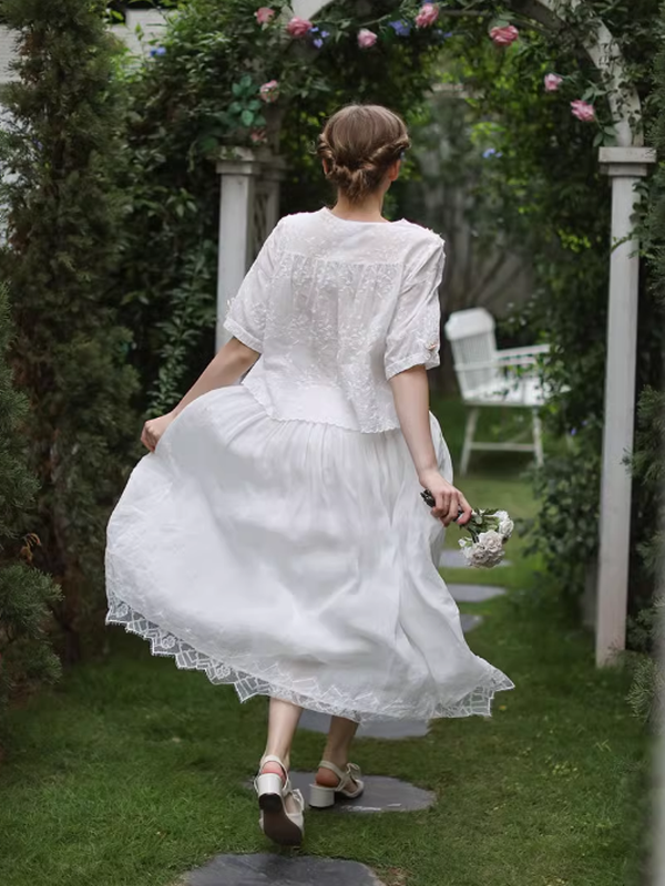 Pure White Lace Flare Skirt