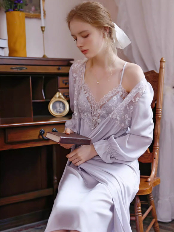 Lilac Elegance Lace Loungewear Set