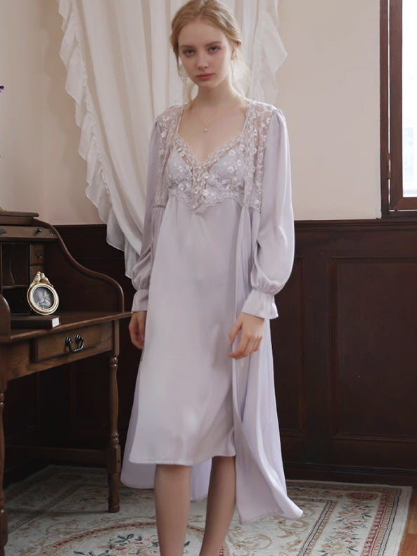 Lilac Elegance Lace Loungewear Set