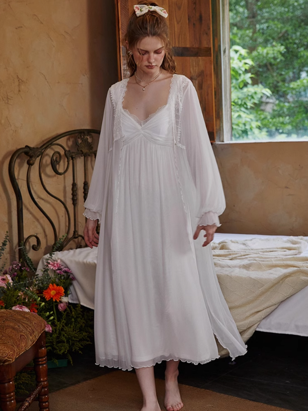 Vintage Lace Floral Nightgown Set