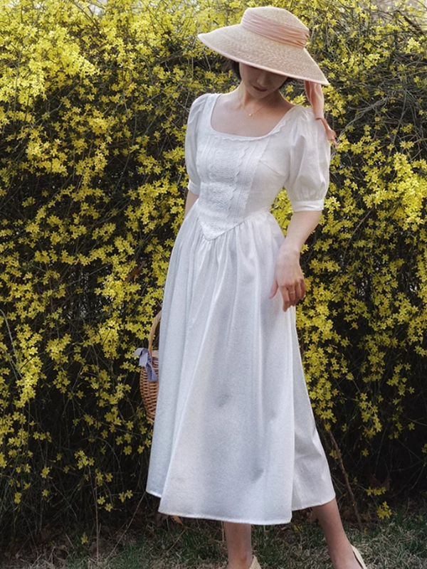 Vintage Lace Elegance White Dress
