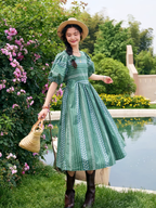 Emerald Floral Puff Sleeve Dress