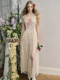 Elegant Lace Red Strap Dress