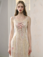 Elegant Lace Red Strap Dress