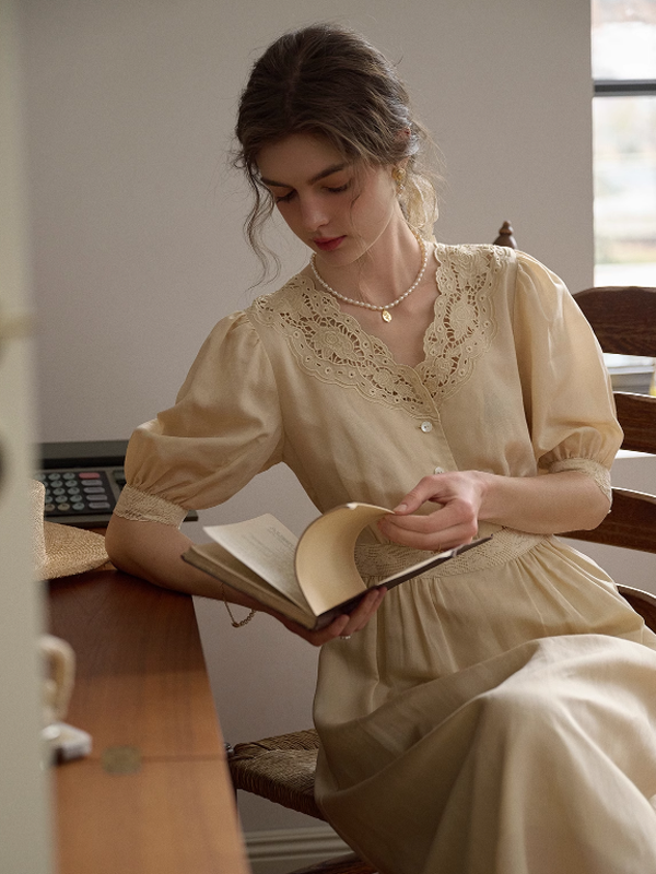 Ella's Cream Embroidery Dress