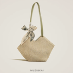 Ribbon Scarf Straw Woven Shoulder Bag