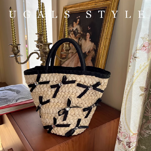 Summer Vacation Straw Ribbon Tote Bag
