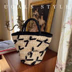 Summer Vacation Straw Ribbon Tote Bag