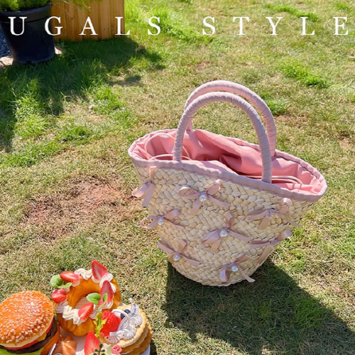 Summer Vacation Straw Ribbon Tote Bag