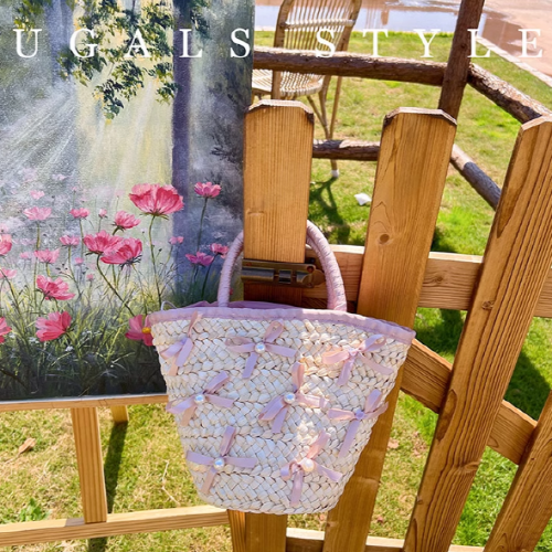 Summer Vacation Straw Ribbon Tote Bag