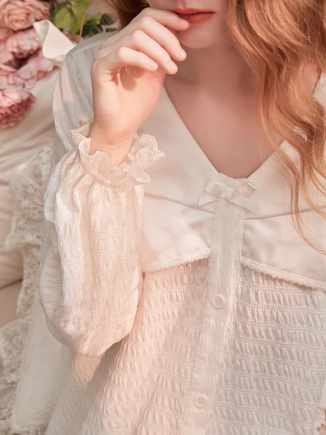 Cute Bow Collar Pajama Set