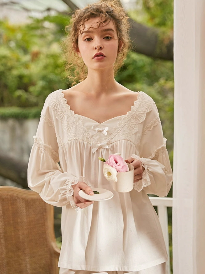 Vintage Soft Lace Cotton Pajama Set