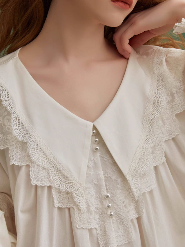 Elegant Lace-Trimmed Cotton Pajama Set
