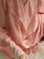 Elegant Ruffled Lace-Trim Pajama Set