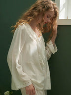 Elegant Ruffled Lace-Trim Pajama Set