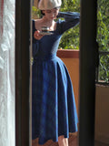 Autumn Vintage Blue Plaid Wool Skirt