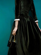 Ruffled Trim Royal Green Velvet Vintage Dress