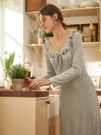 Ruffled Elegance Long-Sleeve Cotton Loungewear