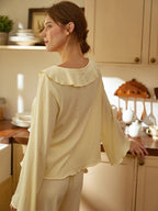 Soft Yellow Ruffled Collar Pajama Set