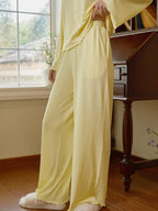 Soft Yellow Ruffled Collar Pajama Set