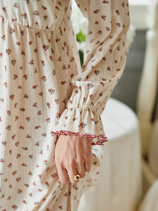 Floral Ribbon-Trim Cottagecore Nightgown
