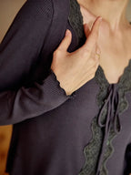 Moonlit Elegance Lace Trim Pajama Set