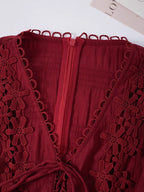 Ruby Elegance Lace-Up Maxi Dress
