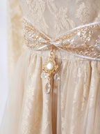 Golden Elegance Vintage Lace Dress