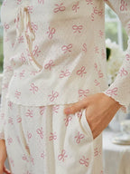 Pink Bow Knot Print Pajama Set
