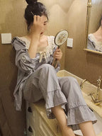 Vintage Lace-Trimmed Cotton Pajama Set