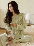 Pastel Green Ruffled Cotton Pajama Set