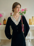 Lace Trim Vintage Velvet Elegance Dress