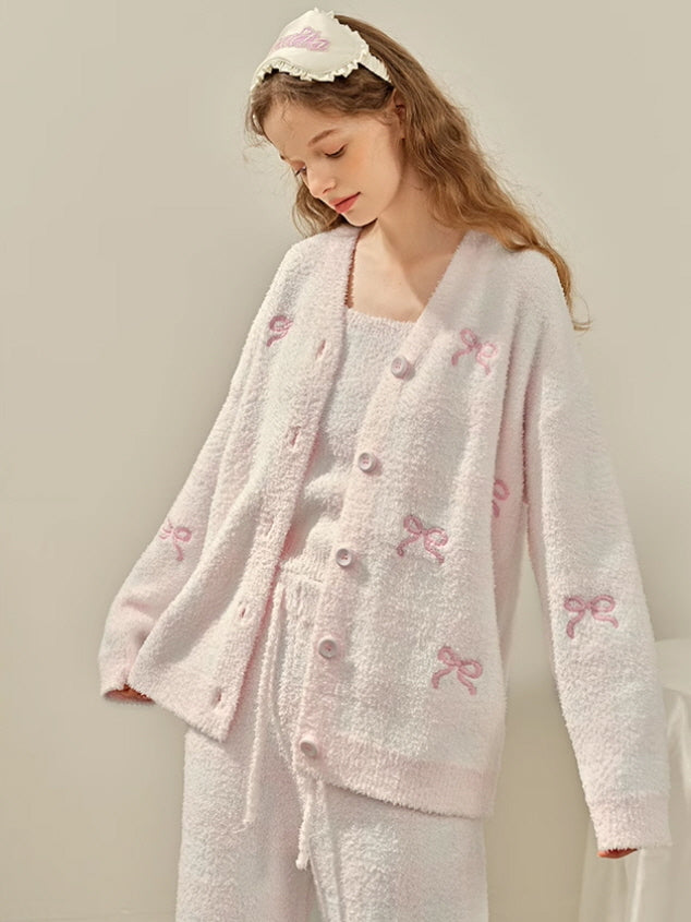 Pink Bow Checkered 3-Piece Loungewear Set