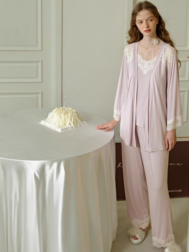 Lace Elegance 3-Piece Loungewear Set