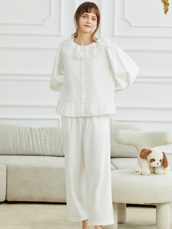 Vintage Lace Collar Cotton Loungewear
