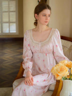 Vintage Lace Trim Floral Nightgown