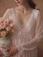 Ethereal Lace Trim Long Sleeve Nightgown