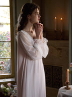 Ethereal Lace-Embroidered Long Nightdress