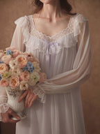 Ethereal Lace-Embroidered Long Nightdress