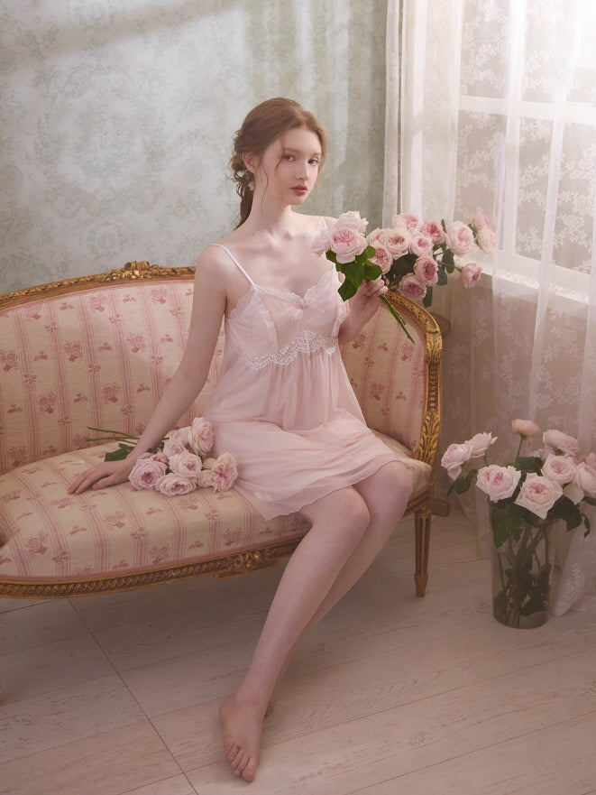 Romantic Lace Trim Chiffon Nightdress