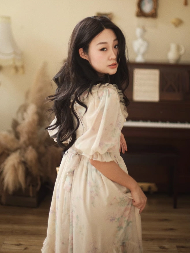 Romantic Pastel Garden Ruffle Dress