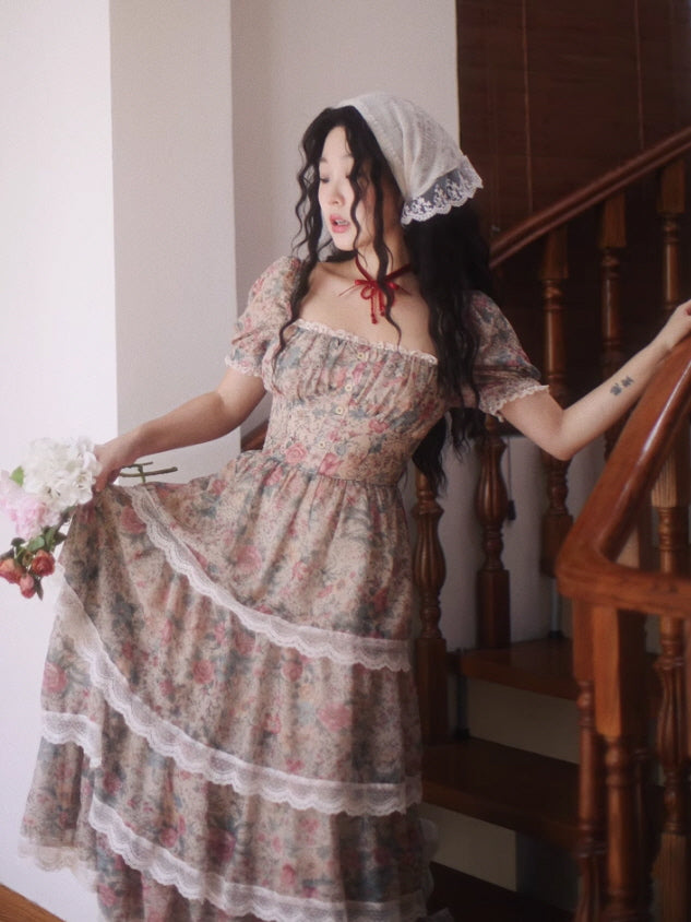 Antique Rose Lace Corset Dress