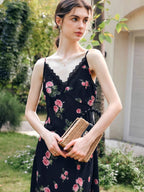 Midnight Rose Lace Trim Dress