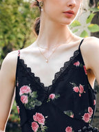 Midnight Rose Lace Trim Dress