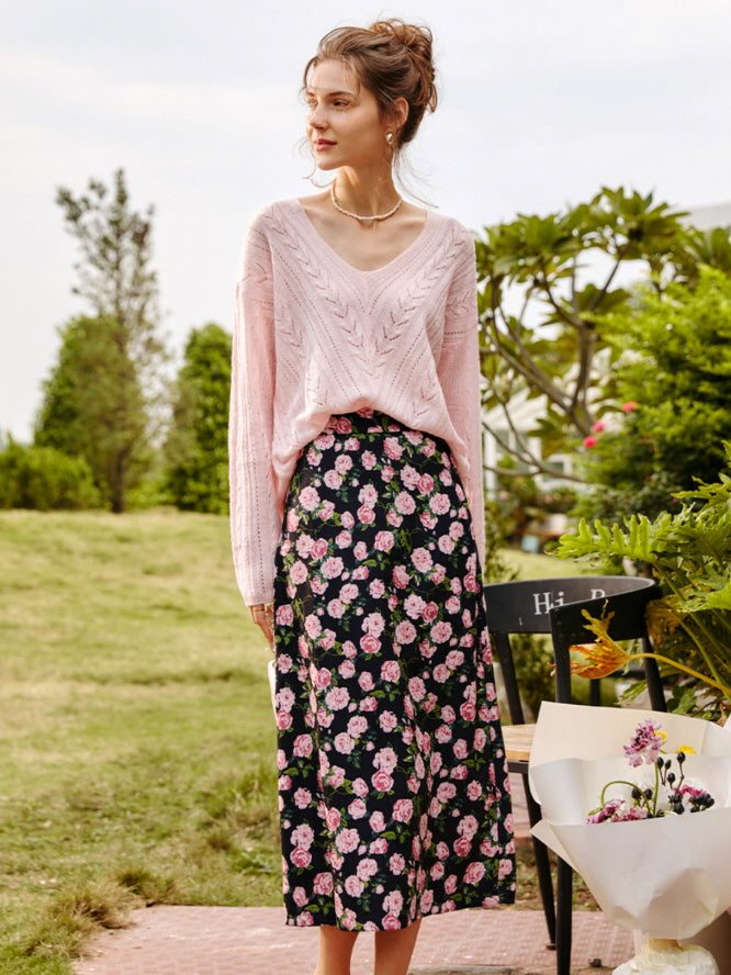Romantic Soft Knit V-Neck Sweater