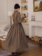 Victorian Plaid High-Neck Lace Trim Dress