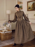 Victorian Plaid High-Neck Lace Trim Dress