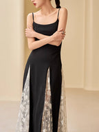 Black & Lace Contrast Panel Maxi Dress