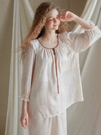 Vintage Ruffled Lace Trim Pajama Set