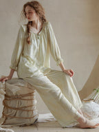 Vintage Ruffled Lace Trim Pajama Set